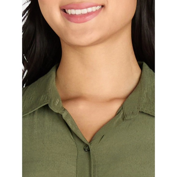 Time and Tru Womens Shirt Dress Sz L Green Sea Turtle Button Front Midi Collared - Picture 7 of 8